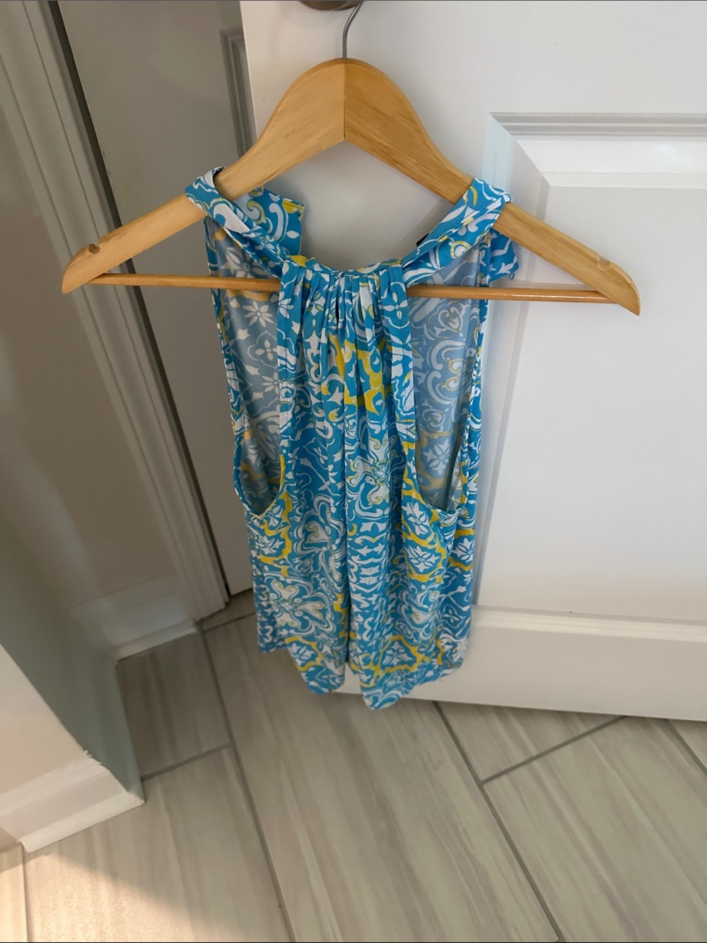 Ann Taylor Blue and Yellow Patterned Halter Tank